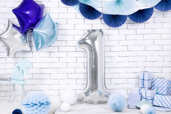 PARTYDECO Folienballon Ziffer 1 86cm FB1M-1-01 silber
