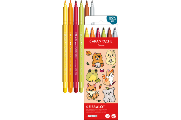 CARAN D'A Fasermaler Fibralo Kawaii 185.803 Cute Animals 6 Stück