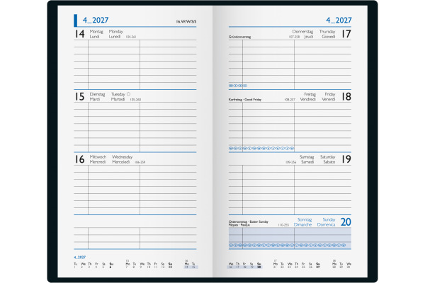 BIELLA Taschenagenda Rex Wire-O 2027 825778000 1W/2S Ersatz ML 10.1x14.2cm