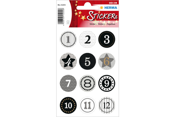 HERMA Sticker Adventskalender 15255 schwarz 24 Stück /2 Blatt