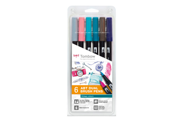 TOMBOW ABT Dual Brush Pen ABT-6P-5 Vintage Colours 6 Stück