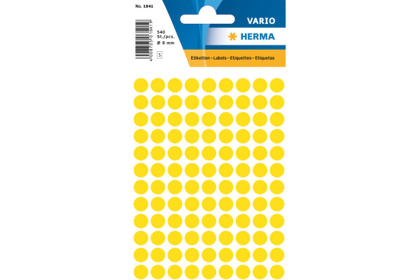 HERMA Markierungspunkte 8mm 1841 gelb 540 Stück