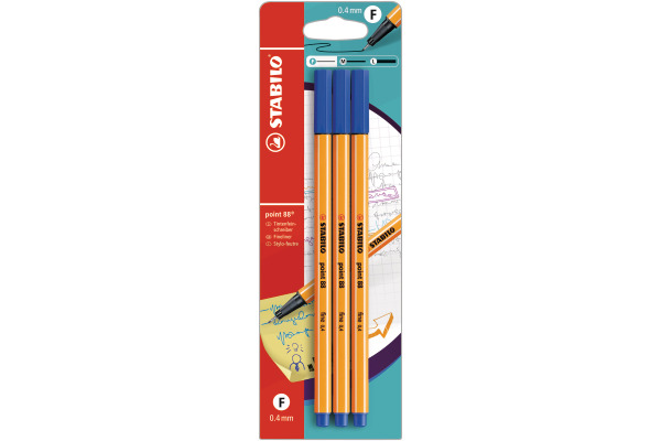 STABILO Fineliner Point 88 0.4mm B-14827-1 blau, 3 Stück