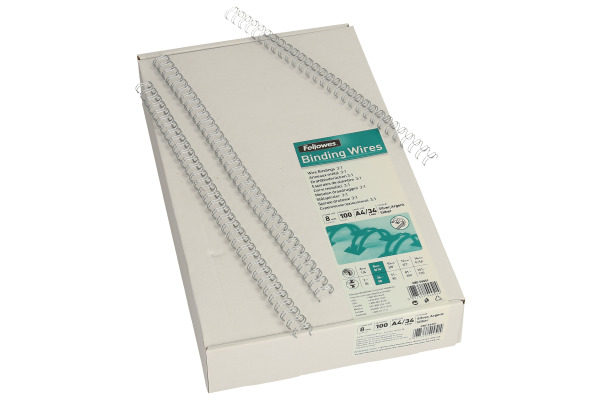 FELLOWES Drahtbinderücken A4, 8mm 54451 silber 100 Stück