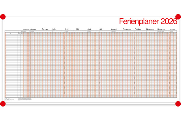 BÜHNER Ferienplaner DE 2027 UP12-CH-R für 49 Mitarbeiter 99x49cm