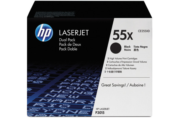 HP Toner-Modul 55X schwarz CE255XD LaserJet P3015 2 Stück