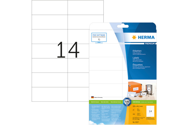 HERMA Universal-Etikett. 105x42,3mm 5057 weiss 350 St./25 Bl.