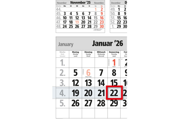 BÜHNER 5-Monatskalender 2027 M5TF-R-BL ML 30x59cm