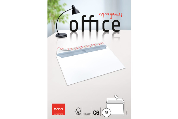 ELCO Couvert Office o. Fenster C6 74459.12 80g, hochweiss, Kleber 25 Stk.