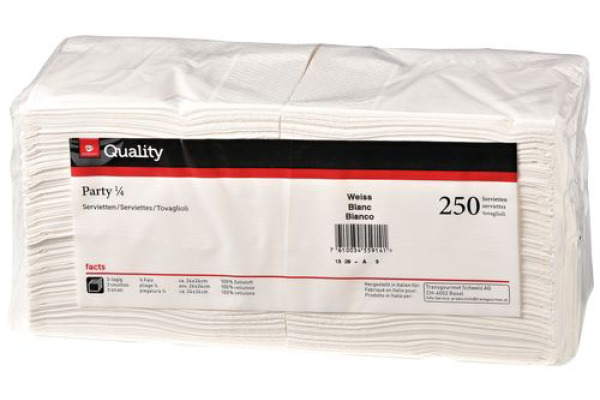 QUALITY Servietten Party 24x24cm 992574 weiss 250 Stück