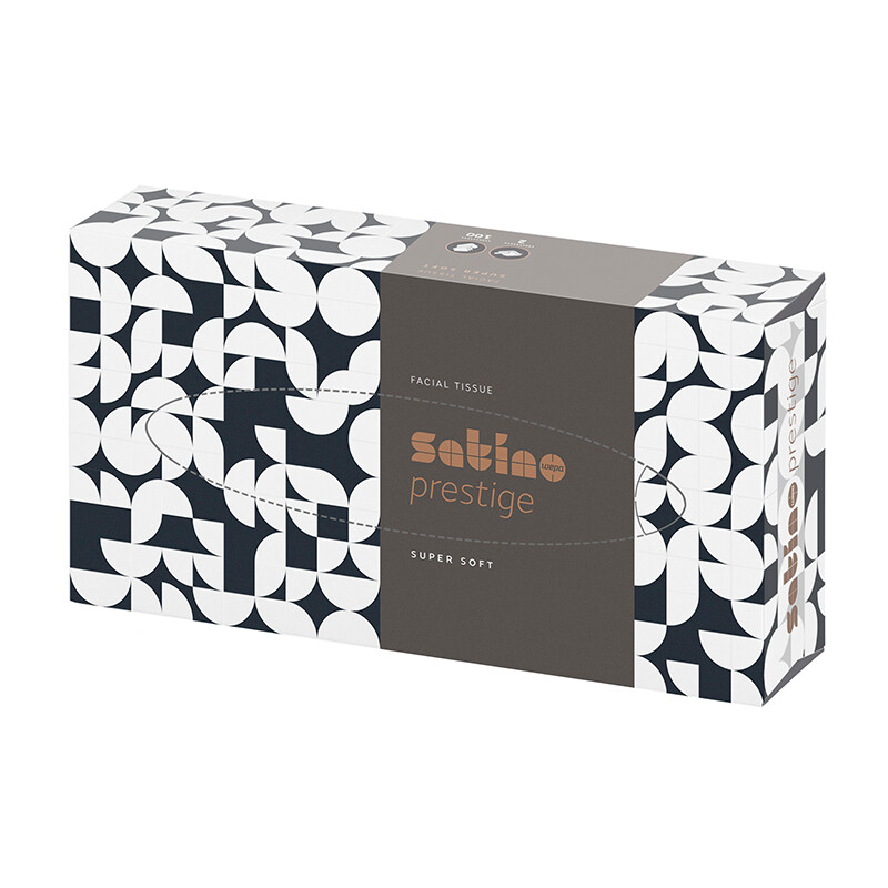 1280 Boxen Satino prestige Kosmetiktücher, 2-lagig, hochweiss - Flachbox 210mmx205mm, Box mit 100 Blatt, 1 grosse Palette mit 1280 Boxen