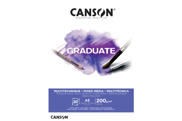 CANSON Mixed Media Graduate A5 400110376 weiss, 200g 20 Blatt