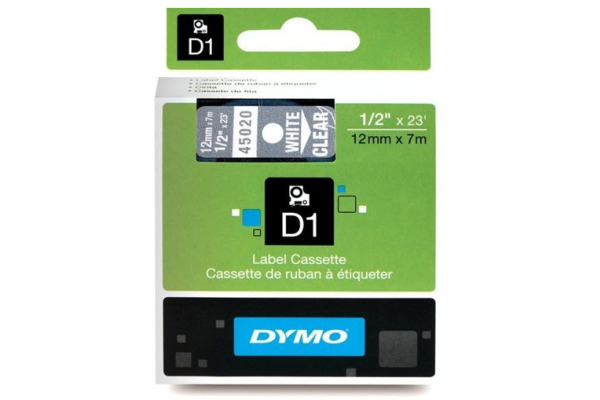 DYMO Schriftband D1 weiss/transp. S0720600 Polyester, ablösbar 12mm/7m