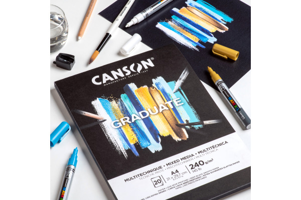CANSON Zeichenblock Graduate A4 31250P017 schwarz, 240g 20 Blatt