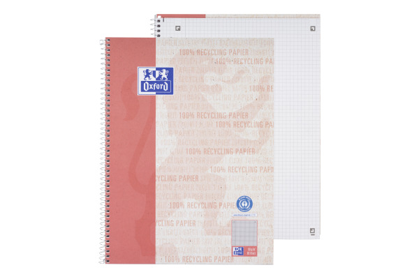 OXFORD Collegeblock Recycling A4 400159358 rot, kariert 5mm 80 Blatt