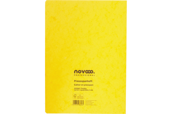 NOVOOO Pressspanheft gelb A4 729790 4mm kariert, 80g 48 Blatt
