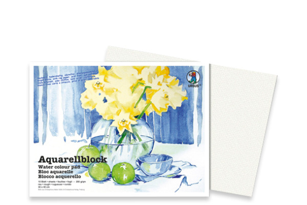 URSUS Aquarellpapier 12x17cm 9300000 200g, weiss 10 Blatt