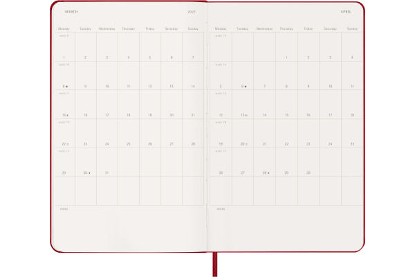MOLESKINE Agenda Classic Large 2027 DHF212WN3 1W/1S scharlachrot HC 13x21cm
