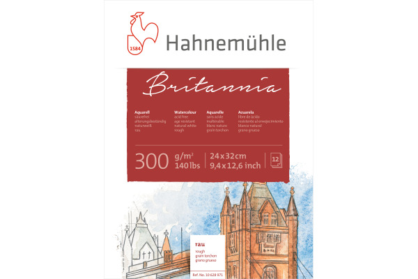 HAHNEMÜHL Aquarellbl. Britannia 24x32cm 10628971 weiss rau, 300g 12 Blatt