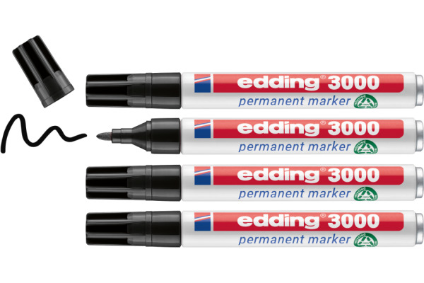 EDDING Permanent Marker 3000 1.5-3mm 4-3000-4 schwarz, wasserfest 4 Stück