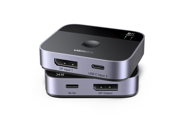 UGREEN Switch 2 In 1 Out 65878 DisplayPort+USB-C, Grey,BB