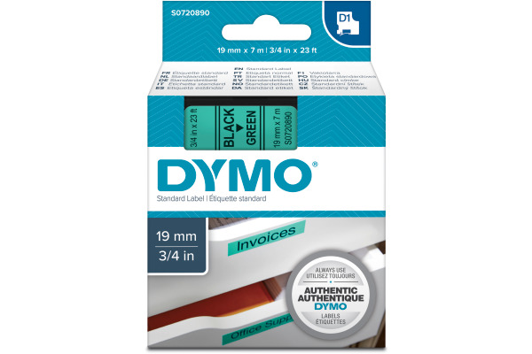 DYMO Schriftband D1 schwarz/grün S0720890 Polyester, ablösbar 19mm/7m