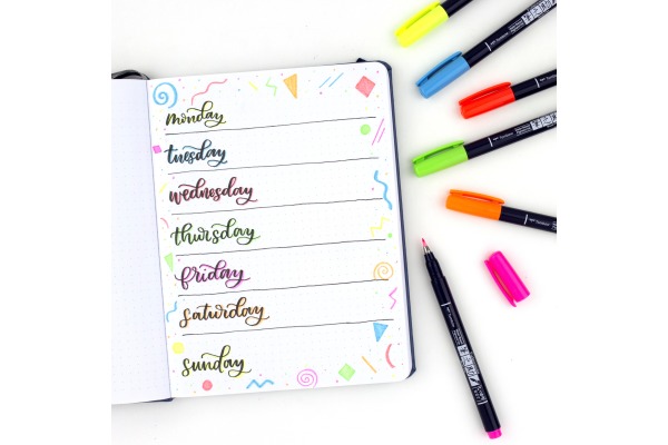 TOMBOW Kalligraphie Set WSBH6P Fudenosuke, 6 Farben Neon