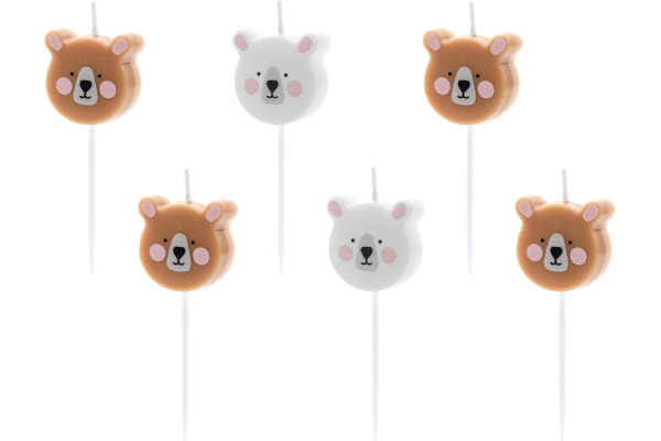 PARTYDECO Geburtstagskerzen SCS-11 Teddybär 6 Stück