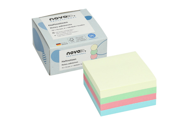 NOVOOO Haftnotizen Recycling 75x75mm 5654-88BO assortiert 4x100 Blatt