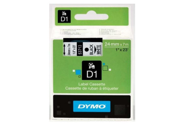 DYMO Schriftband D1 schwarz/weiss S0720930 Polyester, ablösbar 24mm/7m