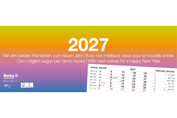 BIELLA Abreissblock Nr.14 2027 889014000 1M/1S mehrfarbig ML 24x9cm