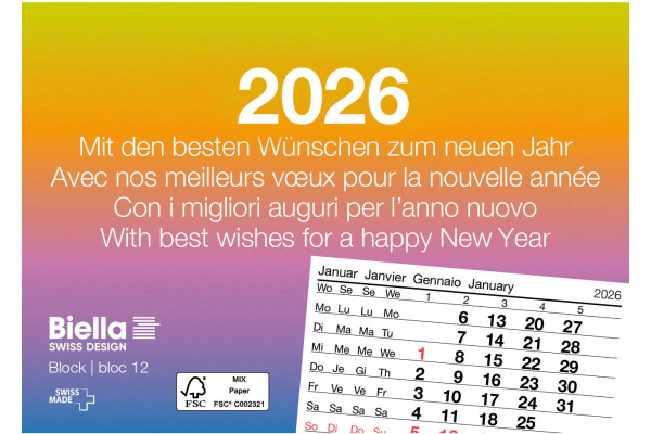 BIELLA Abreissblock Nr.12 2026 889012000 1M/1S mehrfarbig ML 11x7.7cm