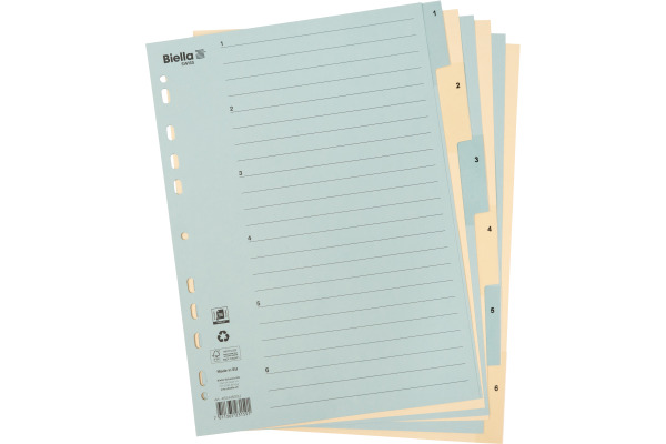 BIELLA Kartonregister 210g A4 46244600U blau/gelb 1-6