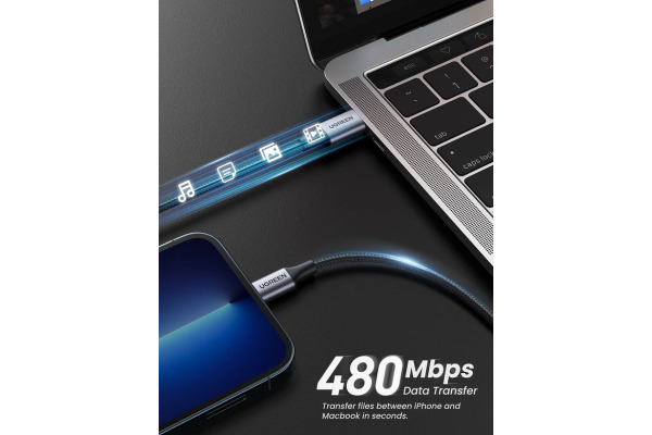 UGREEN Cable USB-C-Lightning PD 60759 1m,Fast Charging,3A Max,Bl.