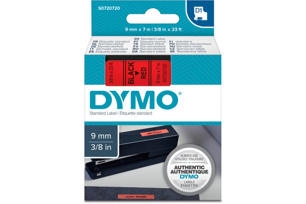 DYMO Schriftband D1 schwarz/rot S0720720 Polyester, ablösbar 9mm/7m