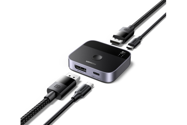 UGREEN Switch 2 In 1 Out 65878 DisplayPort+USB-C, Grey,BB