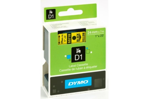 DYMO Schriftband D1 schwarz/gelb S0720980 Polyester, ablösbar 24mm/7m