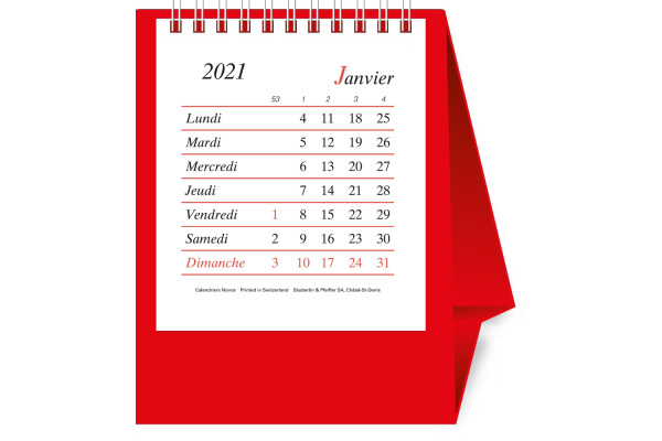 NOVOS Tischkal. Pro Bristol F. 2027 508011 1M/1S rot FR 11.5x14cm