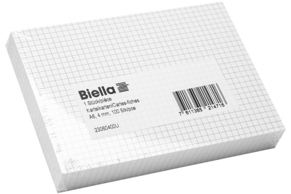 BIELLA Karteikarten kariert 4mm A6 23060400U weiss 100 Stück