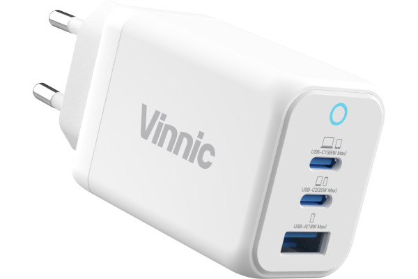 VINNIC FERNOW GaN 65W,Wallcharger VPCG-GA65 2x USB C, 1x USB-A, White