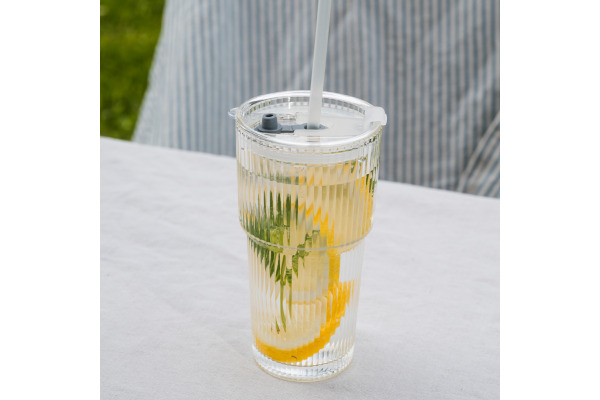 ESMEE Trinkglas 550ml 1000-1728 inkl. Deckel & Strohhalm